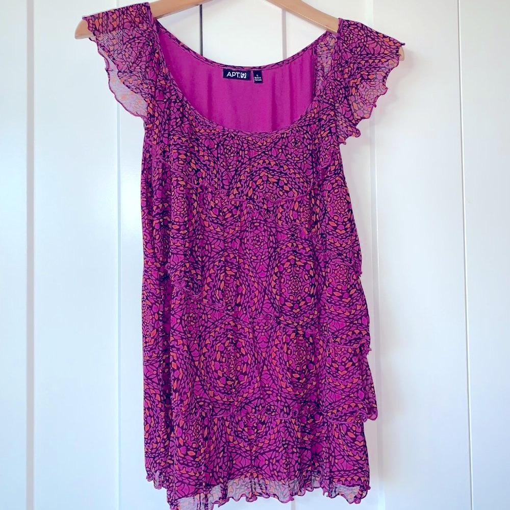 Apt.9 fuschia print stretchy sleeveless top L